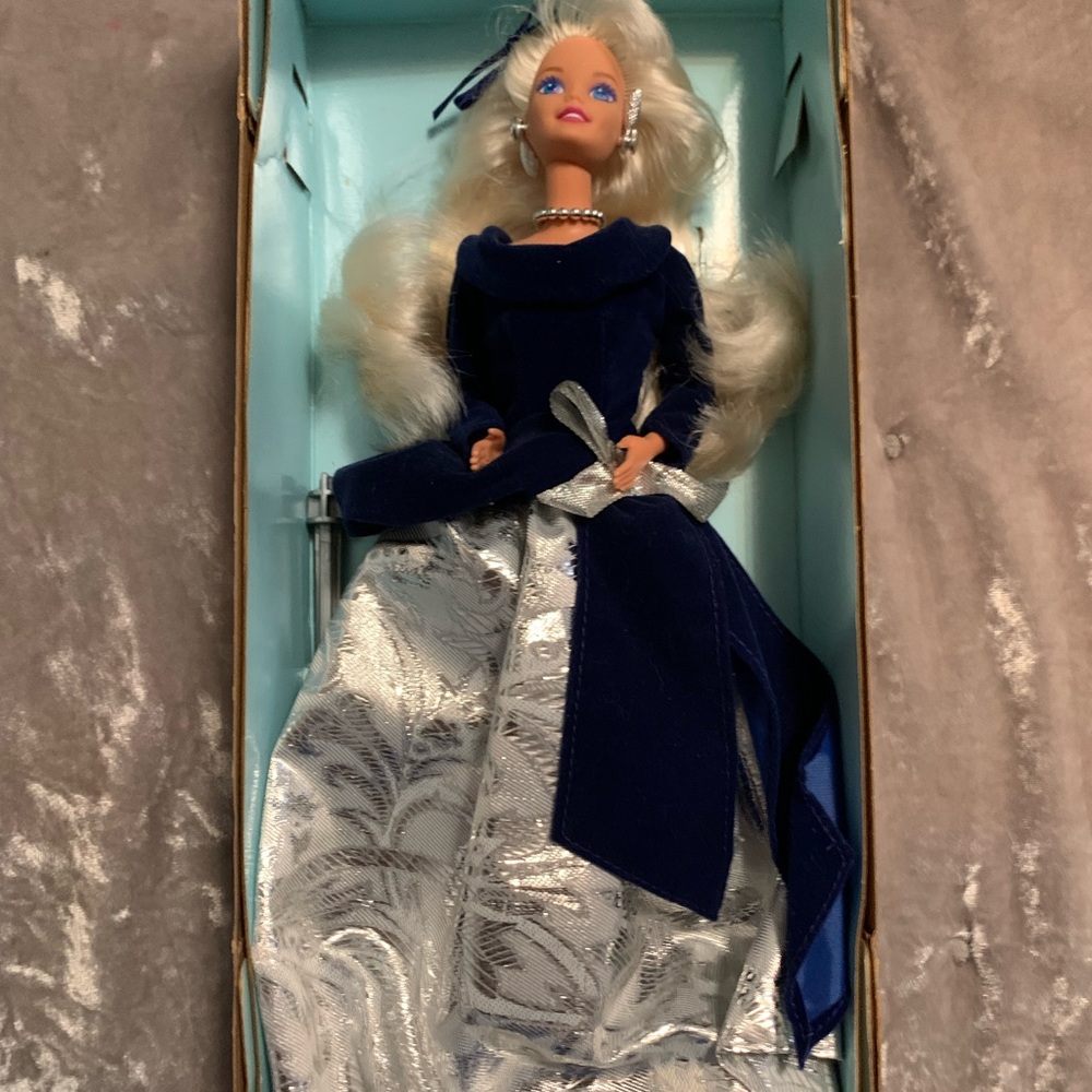 Barbie Doll in Elegant Blue and Silver Gown